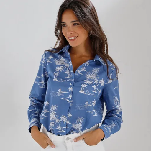 Košeľa s dlhými rukávmi a potlačou paliem