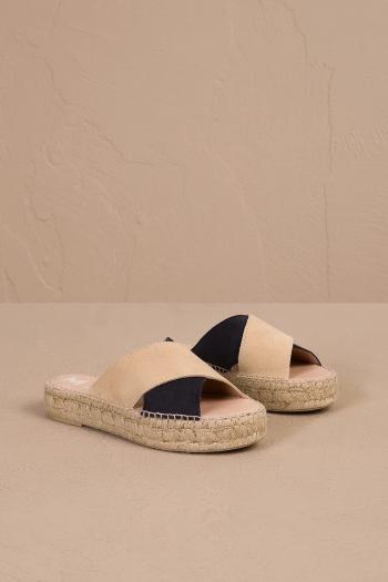 Semišové šľapky Manebi Double Sole X Bands Sandals dámske, béžová farba, na platforme, R 8.0 DX