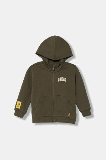 Detská mikina adidas zelená farba, s kapucňou, s potlačou, JL9198