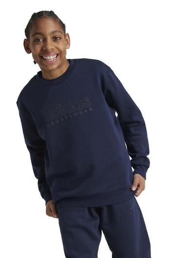 Detská mikina adidas J SZN GFX CREW tmavomodrá farba, s nášivkou, IW0921
