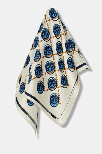 Hodvábna šatka Tory Burch Stamped T Monogram béžová farba, vzorovaná, 178248.100