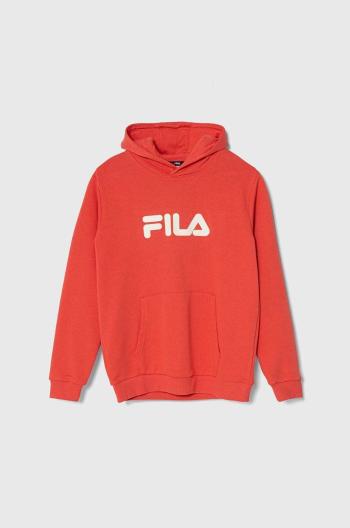 Detská mikina Fila červená farba, s kapucňou, s potlačou