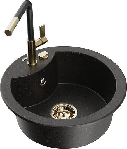 MEXEN/S MEXEN/S - Diego granitový drez 1-miska vrátane batérie Flora, čierna/zlatá metalik 6512-75-670401-57-G
