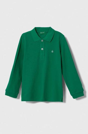 Detská bavlnená košeľa s dlhým rukávom United Colors of Benetton zelená farba, jednofarebná
