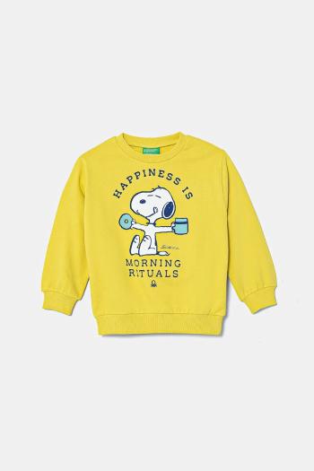 Detská bavlnená mikina United Colors of Benetton x Snoopy zelená farba, s potlačou, 3PQMG10IA