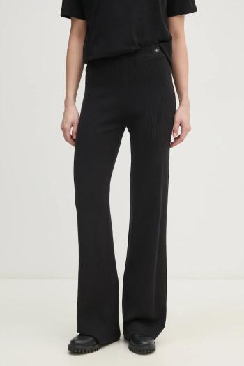 Nohavice Calvin Klein Jeans dámske, čierna farba, rovné, vysoký pás, J20J225336