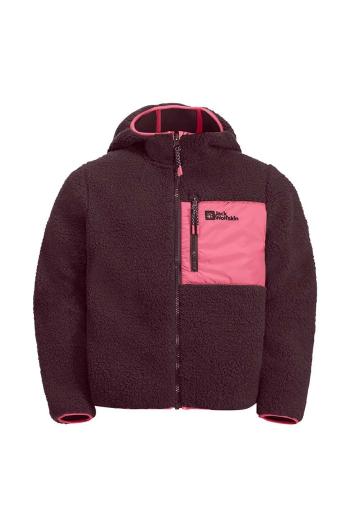 Detská mikina Jack Wolfskin ICE CURL HOOD čierna farba, s kapucňou, jednofarebná