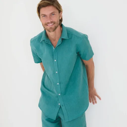 Košeľa zo zmesi bavlny a ľanu s krátkymi rukávmi