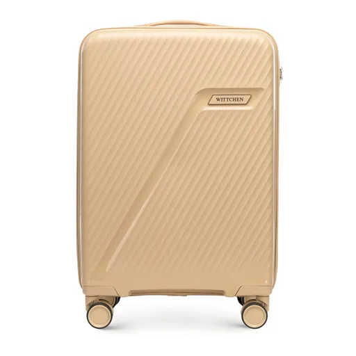 Malý polypropylénový kufor s diagonálnymi pruhmi, béžový 56-3T-501-86