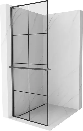 MEXEN/S - Kioto+ L Sprchová zástena WALK-IN s poličkou a držiakom uterákov 70 x 200, čierny vzor, grafit kartáčovaná 800-070-123-66-77