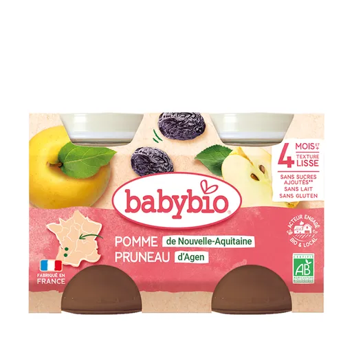 BABYBIO príkrm jablko so sušenou slivkou 2x130 g