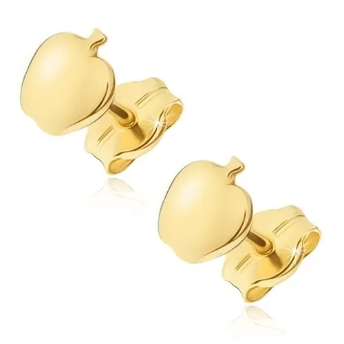 Zlaté náušnice 14K v tvare jablka s lesklým povrchom