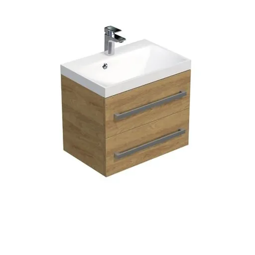 Kúpeľňová skrinka s chrómovými úchytmi a umývadlom SAT Cube Way 60x53x40 cm dub Hickory mat CUBE260ZDH