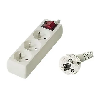 Síťový kabel 230V predlžovací, CEE7 (vidlica) - zásuvka 3x, 7m, biela, s vypínačom