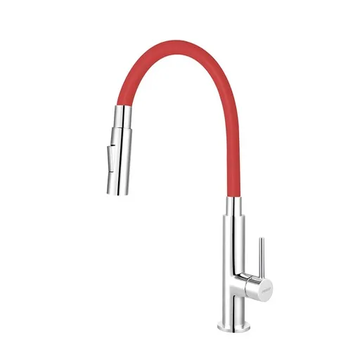 Drezová batéria Novaservis so silikónovým ramienkom, 2 prúdy červená / chróm 70730,0CV