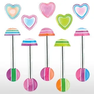 Piercing jazyka - Multicolor heart - Farba piercing: Ružová