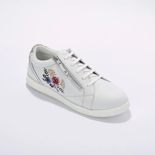 Kožené tenisky so zipsom a výšivkou kvetín