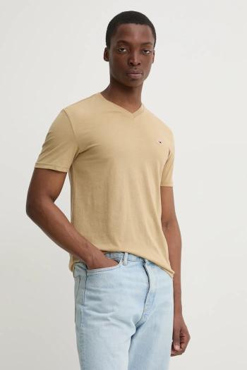Tričko Tommy Jeans pánske, zelená farba, jednofarebný, DM0DM20364
