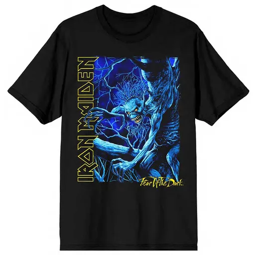 Iron Maiden tričko Fear of the Dark Blue Tone Eddie Vertical Logo Čierna S