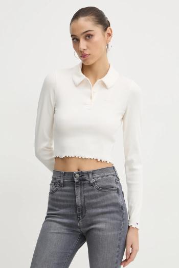 Tričko s dlhým rukávom Tommy Jeans dámske, biela farba, DW0DW19369
