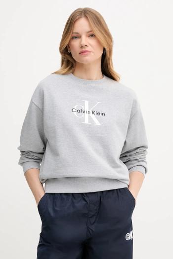 Mikina Calvin Klein Jeans šedá farba, s potlačou, LV047B234G