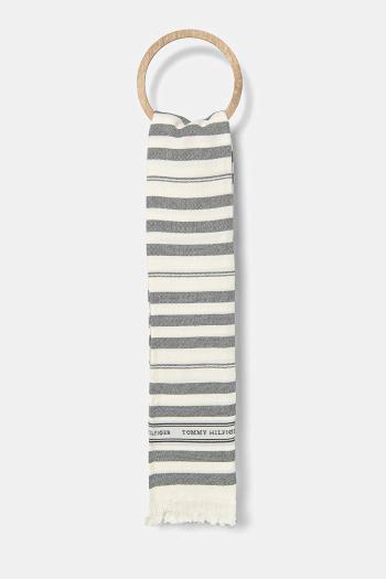 Šatka s prímesou ľanu Tommy Hilfiger dámsky, tmavomodrá farba, vzorovaný, AW0AW17147
