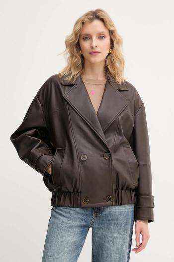 Kožená bunda Marella hnedá farba, prechodná, oversize, 2523446014200