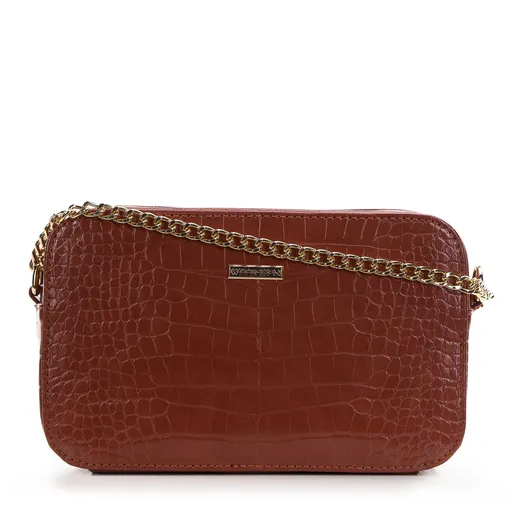 Dámska kabelka cez rameno z ekokože, krokodílej kože, hranatá, hnedá 29-4Y-015-3