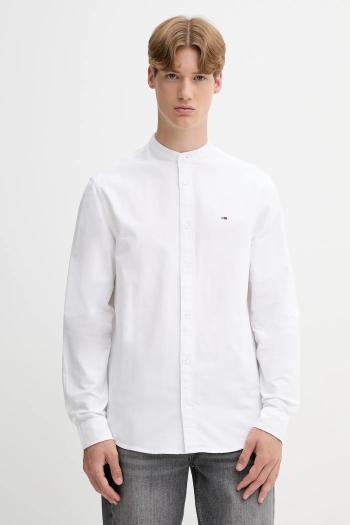 Bavlnená košeľa Tommy Jeans biela farba, regular, so stojačikom, DM0DM21690