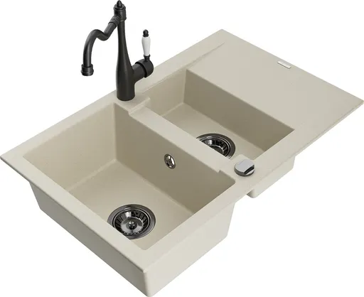 MEXEN/S MEXEN/S - Gaspar granitový drez 1.5 s odkvapkávačom vrátane batérie Carla, béžová 6507-69-670700-70
