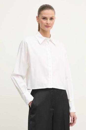 Bavlnená košeľa Calvin Klein dámska, biela farba, voľný strih, s klasickým golierom, K20K208068