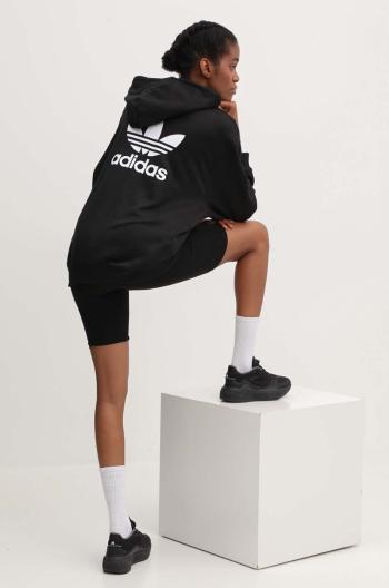 Mikina adidas Originals Trefoil Hoodie dámska, čierna farba, s kapucňou, s potlačou, IU2409