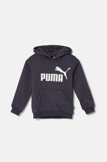 Detská mikina Puma šedá farba, s kapucňou, s potlačou