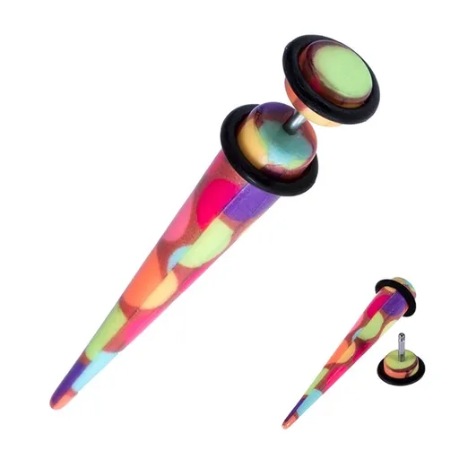 Fake taper do ucha - akrylový, farebné kruhy