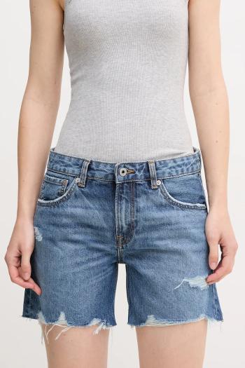 Bavlnené rifľové šortky Pepe Jeans REGULAR SHORT MW DISTRESSED dámske, jednofarebné, stredne vysoký pás, PL801186EE6
