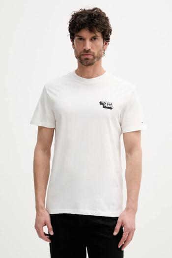 Bavlnené tričko Tommy Jeans pánske, biela farba, s potlačou, DM0DM21539