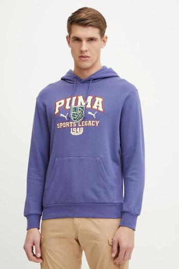 Bavlnená mikina Puma pánska, fialová farba, s kapucňou, s potlačou, 629629