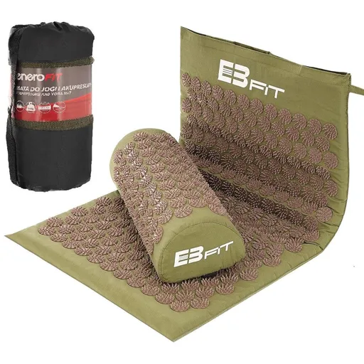 Akupresúrna PREMIUM podložka na cvičenie s vankúšikom 67x42x2 cm, Maskáč khaki