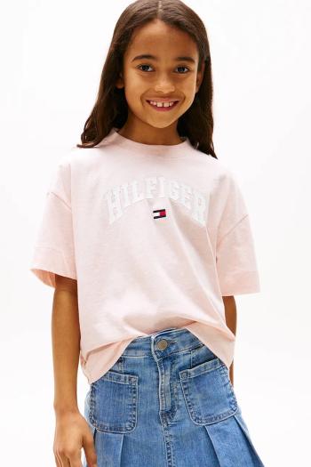 Detské bavlnené tričko Tommy Hilfiger ružová farba, KG0KG08549