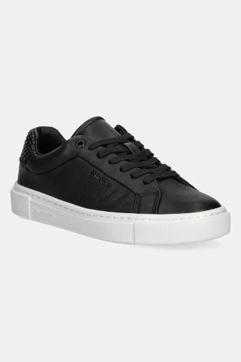 Kožené tenisky Calvin Klein CUPSOLE LACE UP - WOVEN LTH čierna farba, HW0HW02298