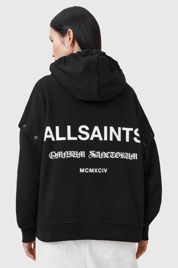 Bavlnená mikina AllSaints OMNIUM čierna farba, s kapucňou, jednofarebná, W268JB