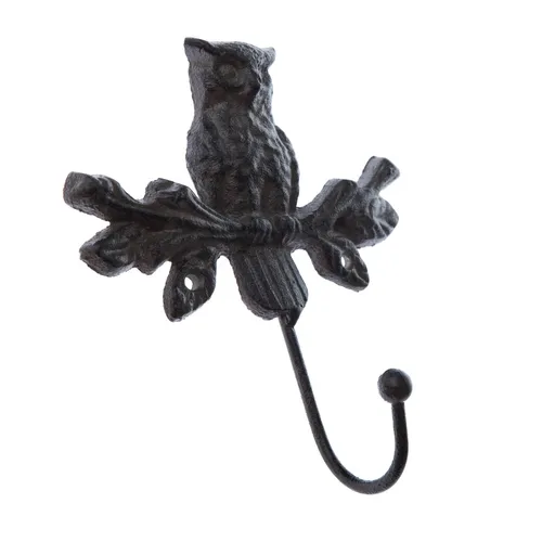 Liatinový vešiak Sova čierna, 15 x 15 cm