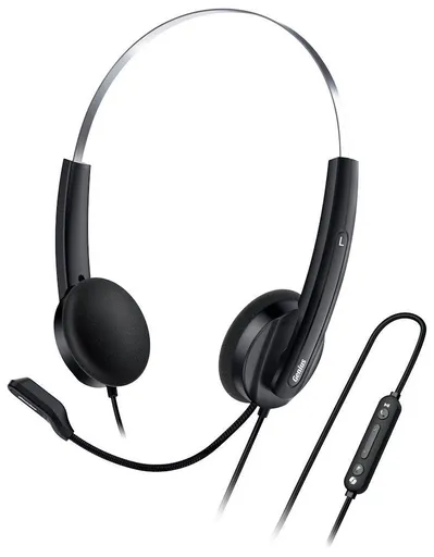 Genius HS-220U AI, Headset, náhlavný, drôtový, s mikrofónom, ovládanie hlasitosti, Copilot, 1× USB-C, čierno-strieborná