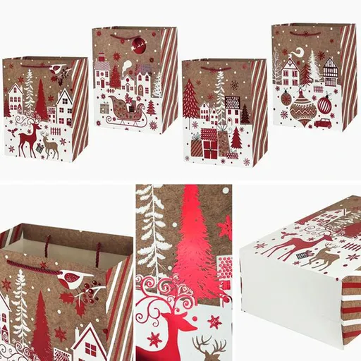Papierová vianočná darčeková taška TORO 23x18x10cm MIX dedinka