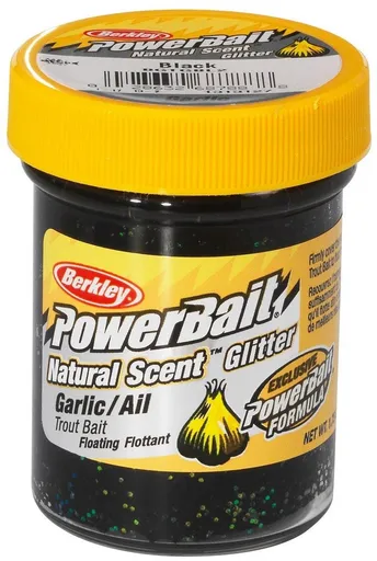 Berkley cesto na pstruhy natural glitter troutbait cesnak - trblietavá čierna