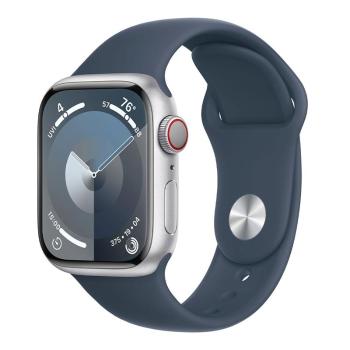 APPLE WATCH SERIES 9 GPS + CELLULAR 45MM SILVER ALUMINIUM CASE STORM BLUE SPORTBAND-M/L, MRMH3QC/A