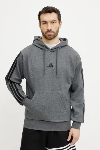 Mikina adidas Essentials pánska, šedá farba, s kapucňou, s nášivkou, JW4308