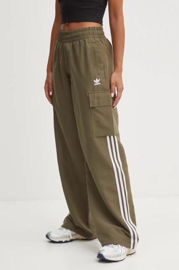 Nohavice adidas Originals dámske, zelená farba, strih cargo, vysoký pás, IX5964