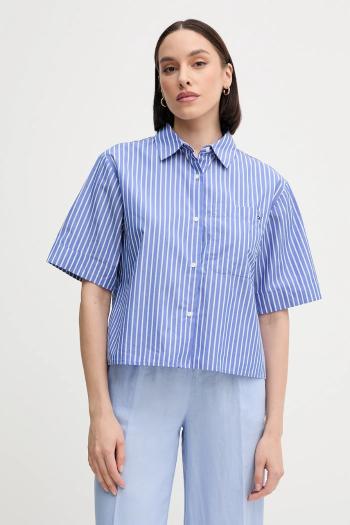 Bavlnená košeľa Tommy Hilfiger fialová farba, voľný strih, s klasickým golierom, WW0WW44717