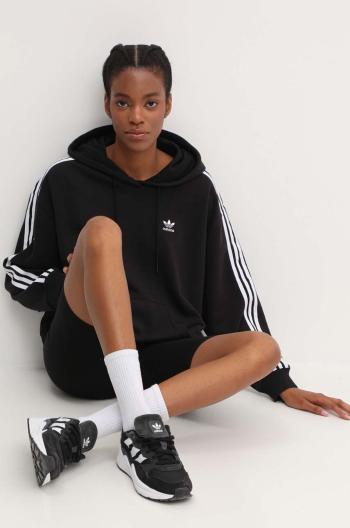 Mikina adidas Originals 3-Stripes Hoodie dámska, čierna farba, s kapucňou, s nášivkou, IU2418